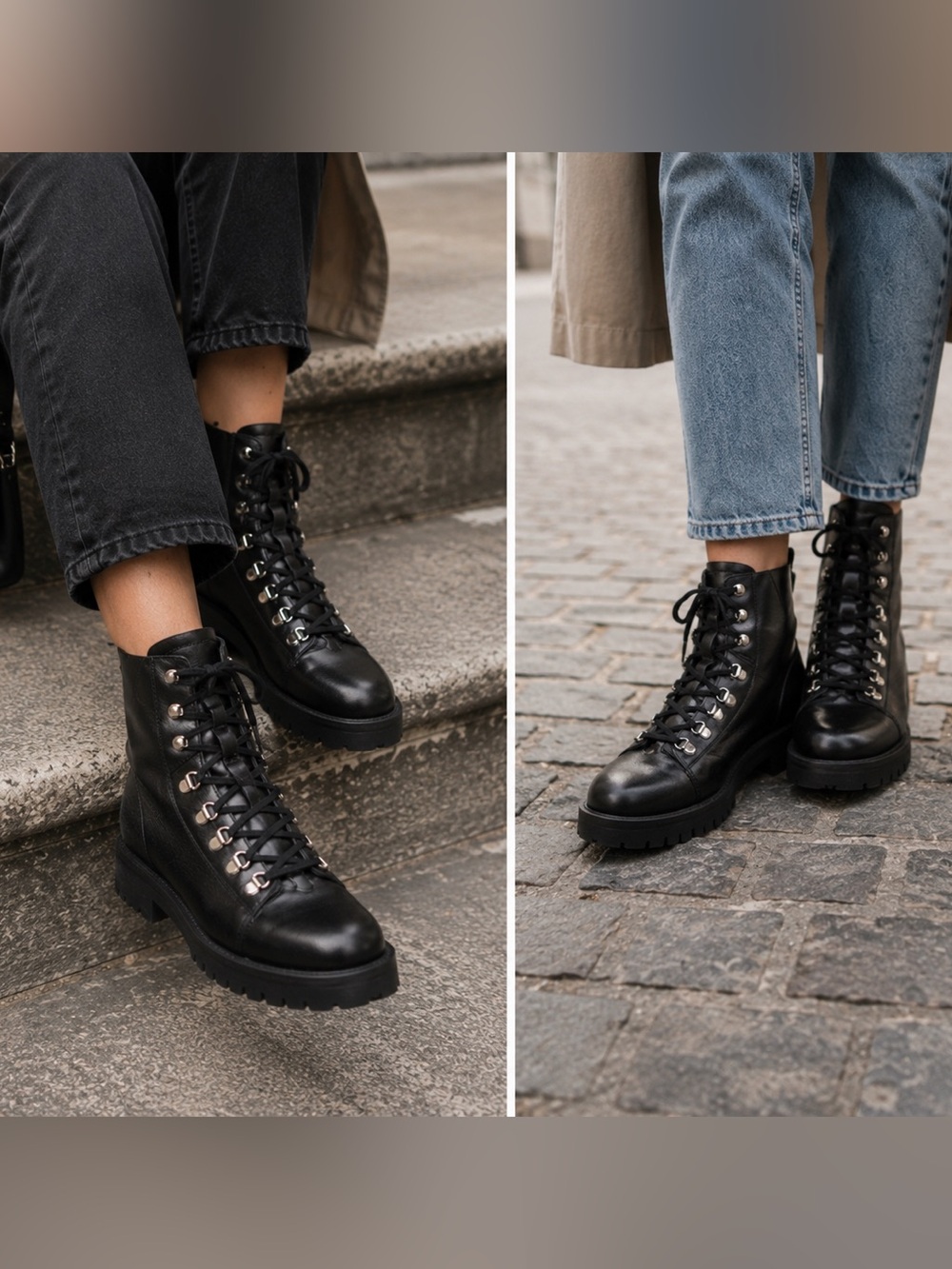 NWT All Saints Franka Leather Hiking Combat Boots in Black Size 9 - Picture 2 of 16